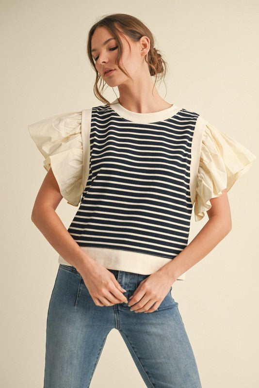 Jessie Mixed Media Flutter Sleeve Top