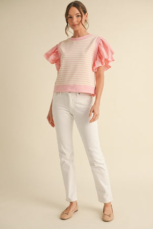 Jessie Mixed Media Flutter Sleeve Top