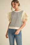 Jessie Mixed Media Flutter Sleeve Top