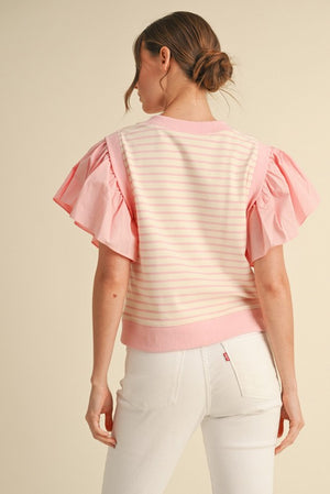 Jessie Mixed Media Flutter Sleeve Top