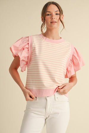 Jessie Mixed Media Flutter Sleeve Top