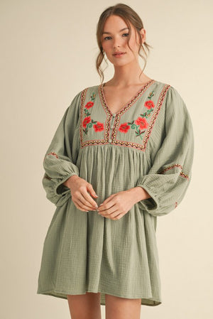 Sage Embroidered Dress