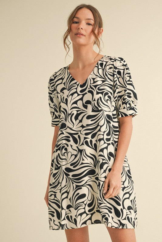 Black and White Print Mini Dress