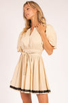 Belted Dress with Embellished Trim