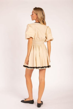 Belted Dress with Embellished Trim