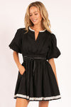 Belted Dress with Embellished Trim