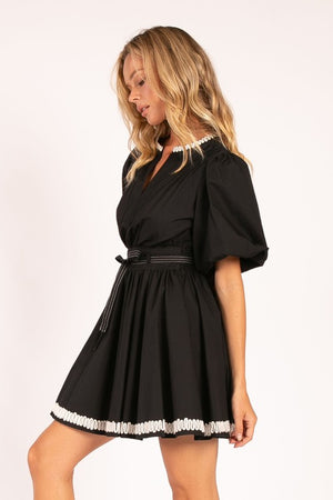 Belted Dress with Embellished Trim