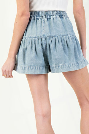 Pleated Chambray Button down shorts