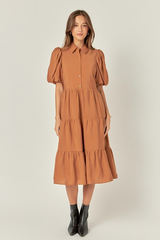 Button Front Camel Midi