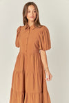 Button Front Camel Midi