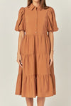 Button Front Camel Midi