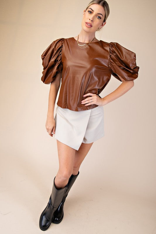 Mocha puff sleeve top