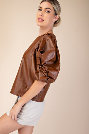 Mocha puff sleeve top