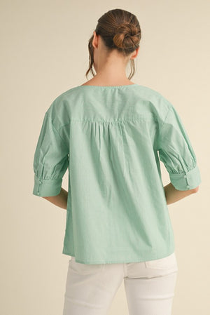 Stripe Blouse w/ banded cuff GREEN