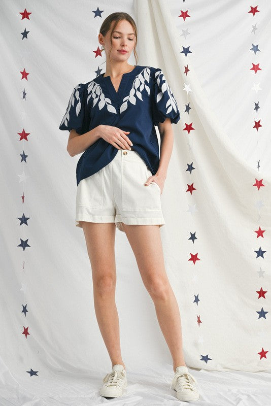 Leaf Embroidered Blouse
