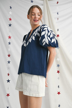 Leaf Embroidered Blouse