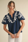 Leaf Embroidered Blouse