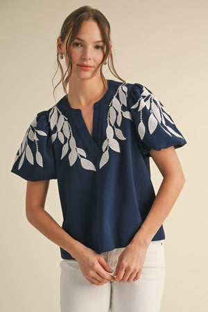 Leaf Embroidered Blouse