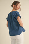 Denim flutter sleeve top