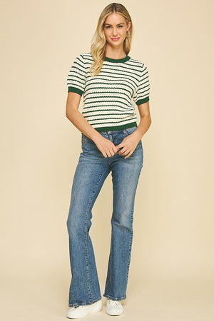 Green Stripe Knit Top