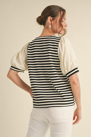 Vneck stripe with puff sleeve