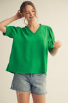 Green Vneck with Puff sleeve