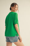 Green Vneck with Puff sleeve