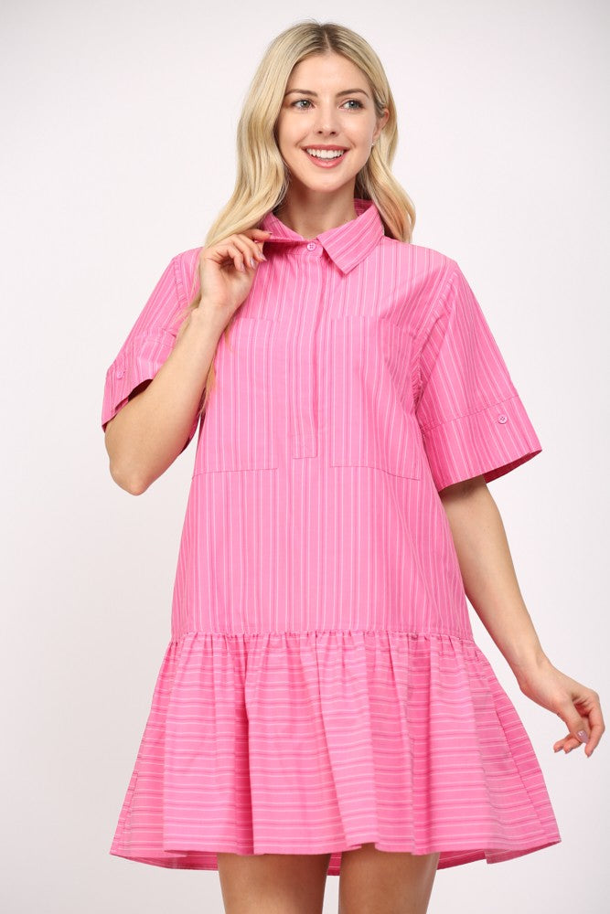 Pink stripe drop ruffle dress