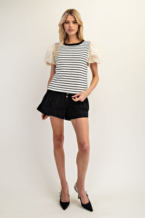 Stripe top w/ puff sleeve