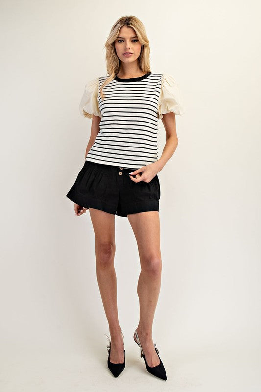 Stripe top w/ puff sleeve