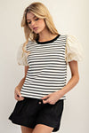 Stripe top w/ puff sleeve