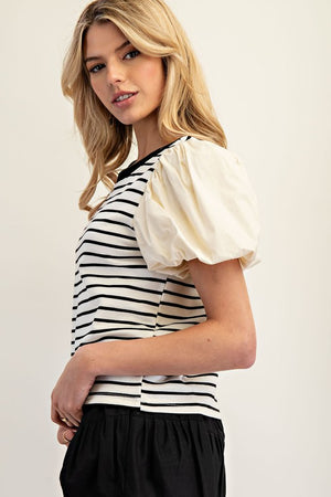 Stripe top w/ puff sleeve