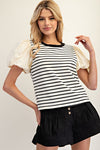 Stripe top w/ puff sleeve