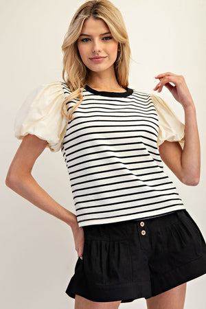 Stripe top w/ puff sleeve