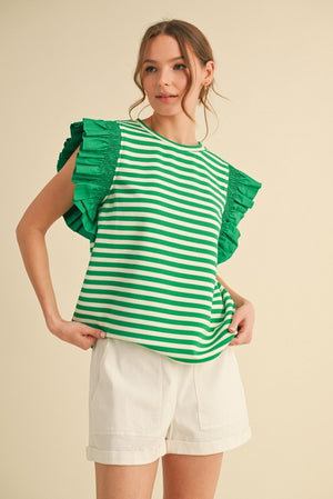 Stripe Flutter Sleeve Top