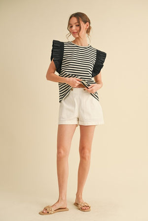 Stripe Flutter Sleeve Top