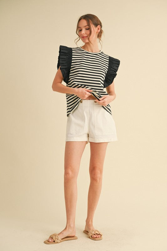 Stripe Flutter Sleeve Top