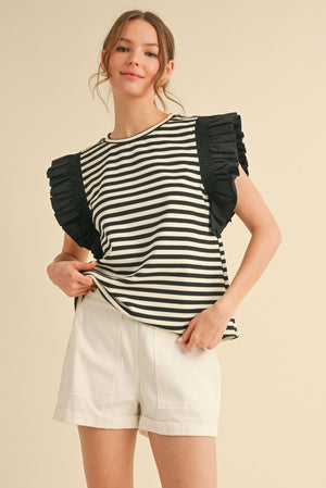 Stripe Flutter Sleeve Top