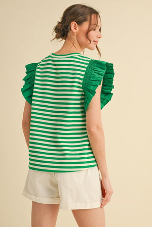Stripe Flutter Sleeve Top