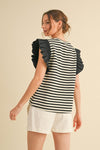Stripe Flutter Sleeve Top