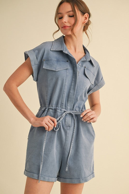 Washed Romper with front tie