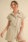 Washed Romper with front tie