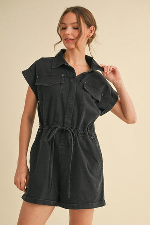 Washed Romper with front tie