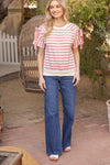 Pink Stripe Shoulder tie top