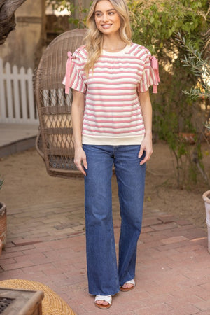 Pink Stripe Shoulder tie top
