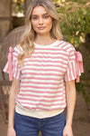 Pink Stripe Shoulder tie top