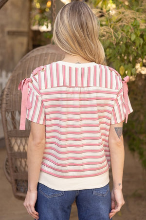 Pink Stripe Shoulder tie top