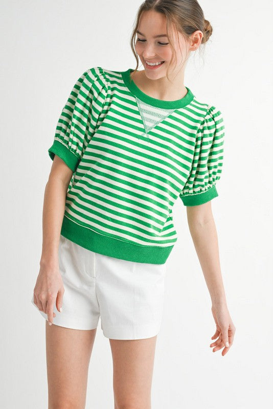 Kelly Green Stripe Short Sleeve Top