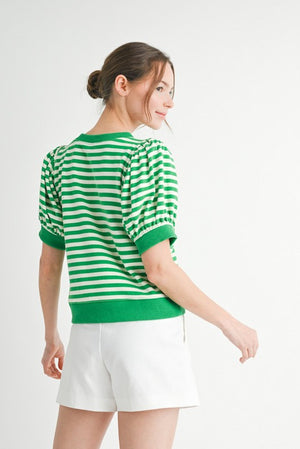 Kelly Green Stripe Short Sleeve Top