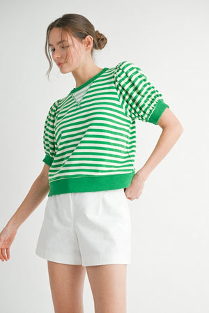 Kelly Green Stripe Short Sleeve Top